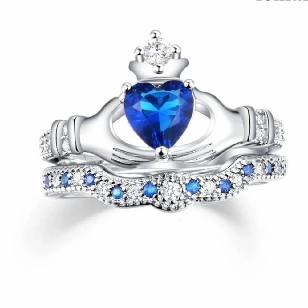 Couples Fun Accent Ring Stainless Steel, Blue Zircon, Valentine's Day Jewelry